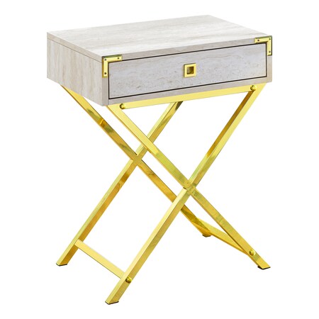 Monarch Specialties Accent Table - 24"H / Beige Marble / Gold Metal I 3553